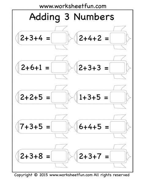 addition 3 numbers worksheet|Adding 3 Numbers – Sums up to 20 – One Worksheet.